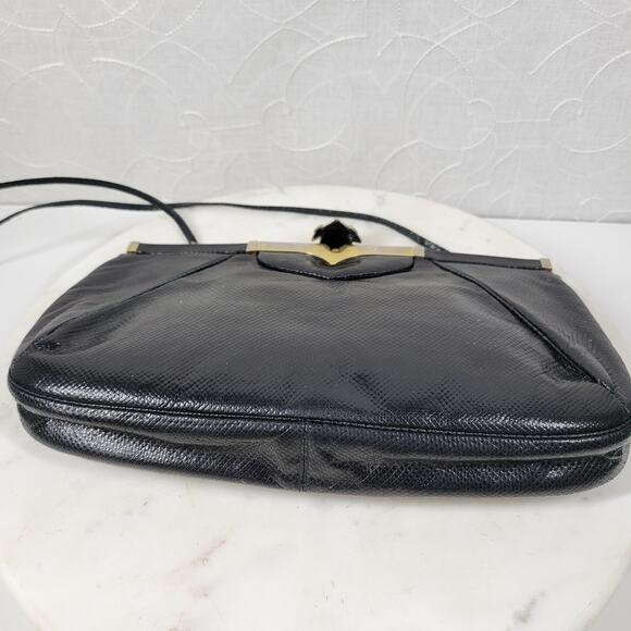 Vintage Judith Lieber Hinged Snakeskin Clutch Black Strap Art Deco Evening Bag - Picture 5 of 16